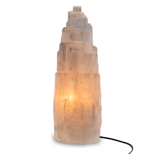 Selenite Crystal Lamp 30-35cm LARGE with 1.8m Black Cord and LED Globe
